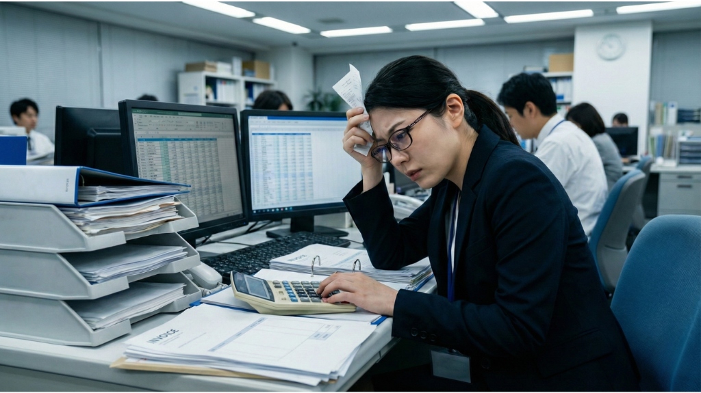 繰り返し作業に追われるオフィス